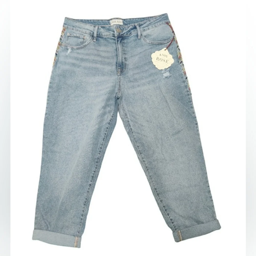 Knox Rose Mid-Rise Straight Leg Embroidered Jeans Size 14 Blue